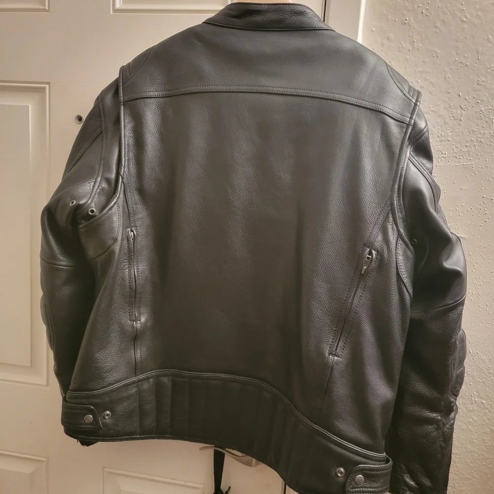 FIRST Classic  Black Leather Moto Biker Motorcycle Racer Jacket Men Size…